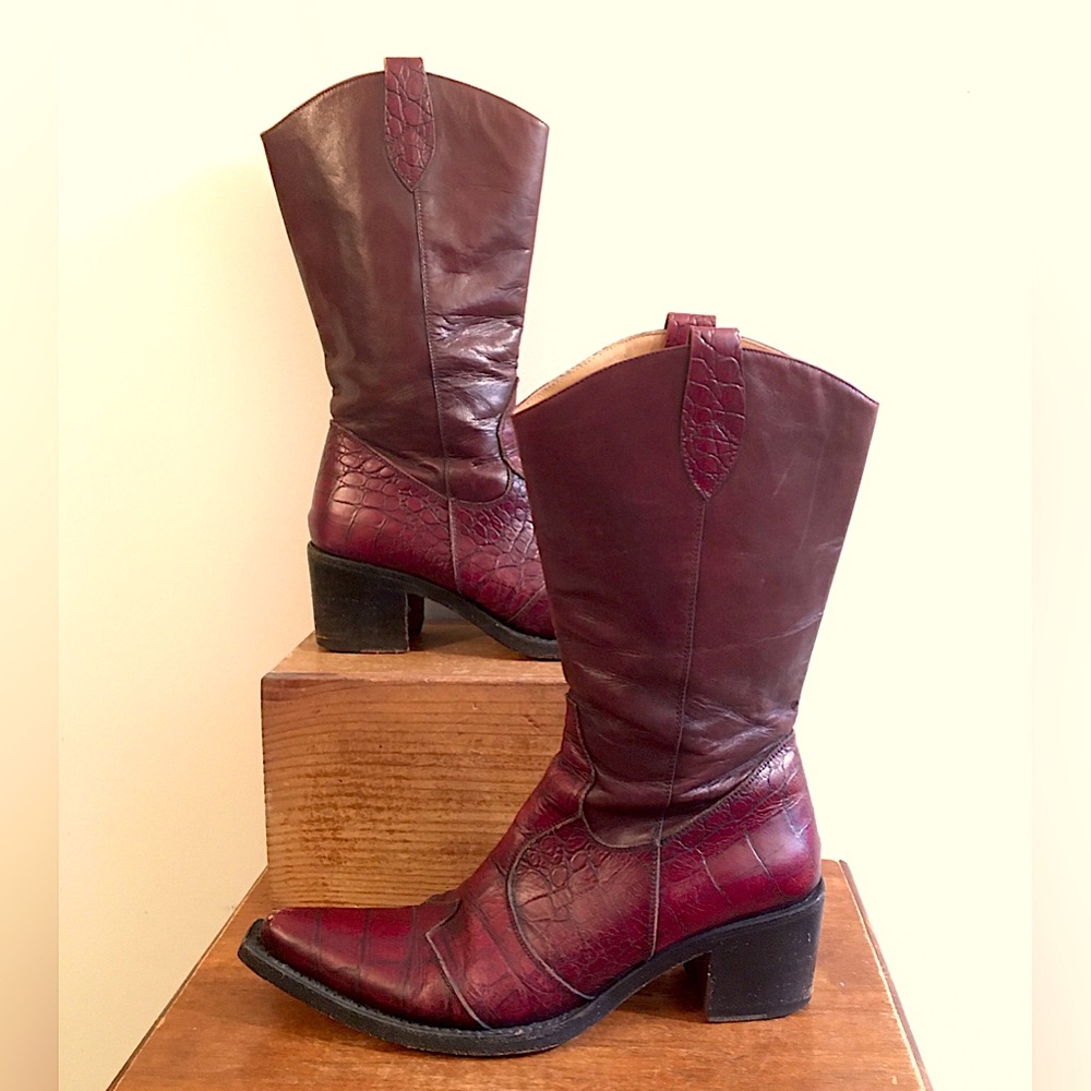 Gianni Barbato Red Leather Western Boots Size 38.5 (US 8 1/2)